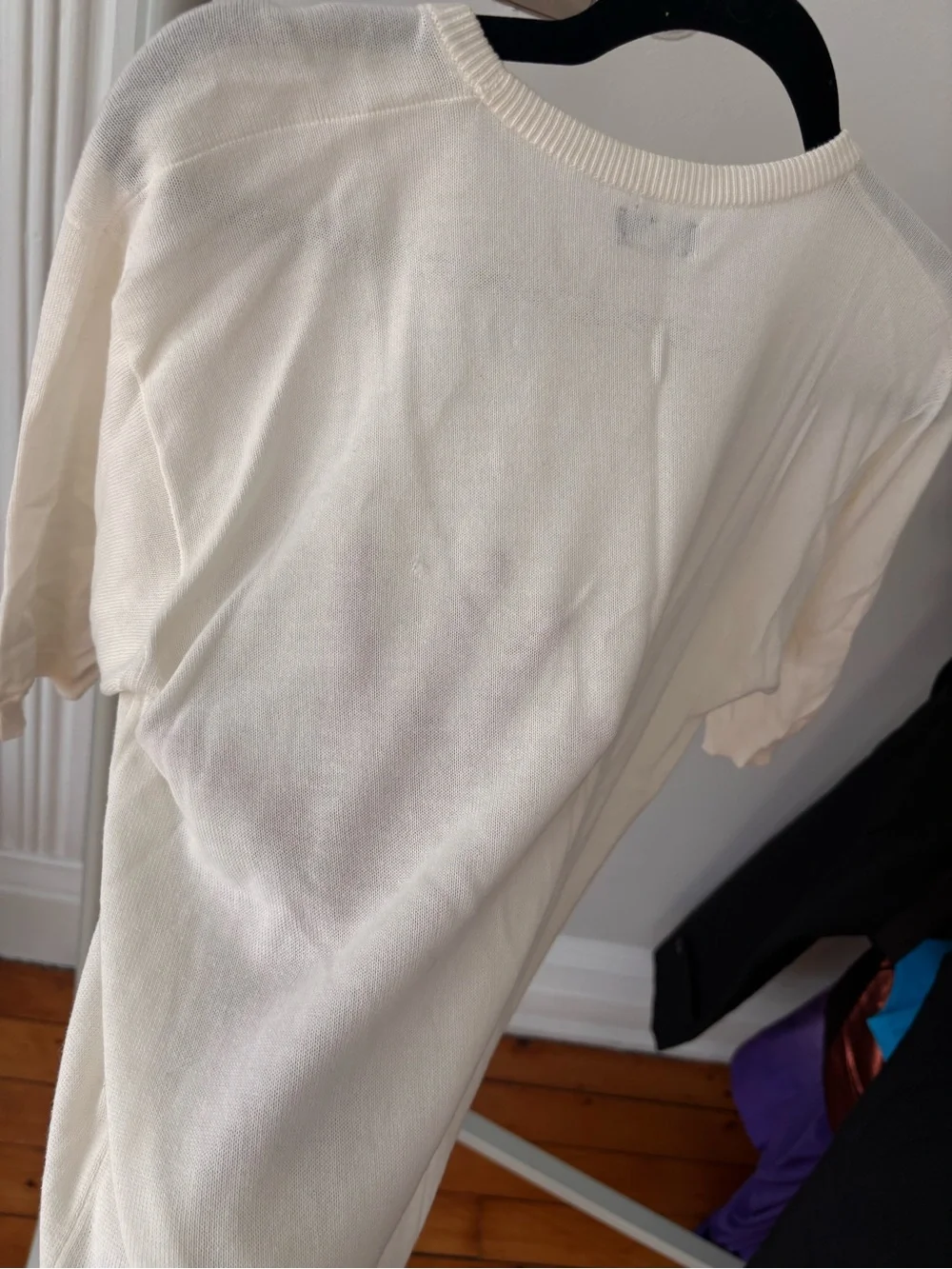 CHANEL Ivory Short-Sleeve Knit Top with Pocket Accent vintage